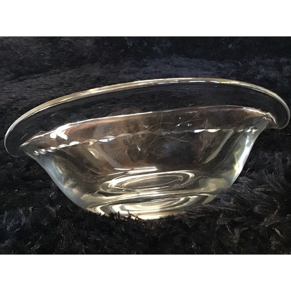 Princess House Heritage Cut Crystal Sauce Bowl Etched Floral 80s Retro Granny